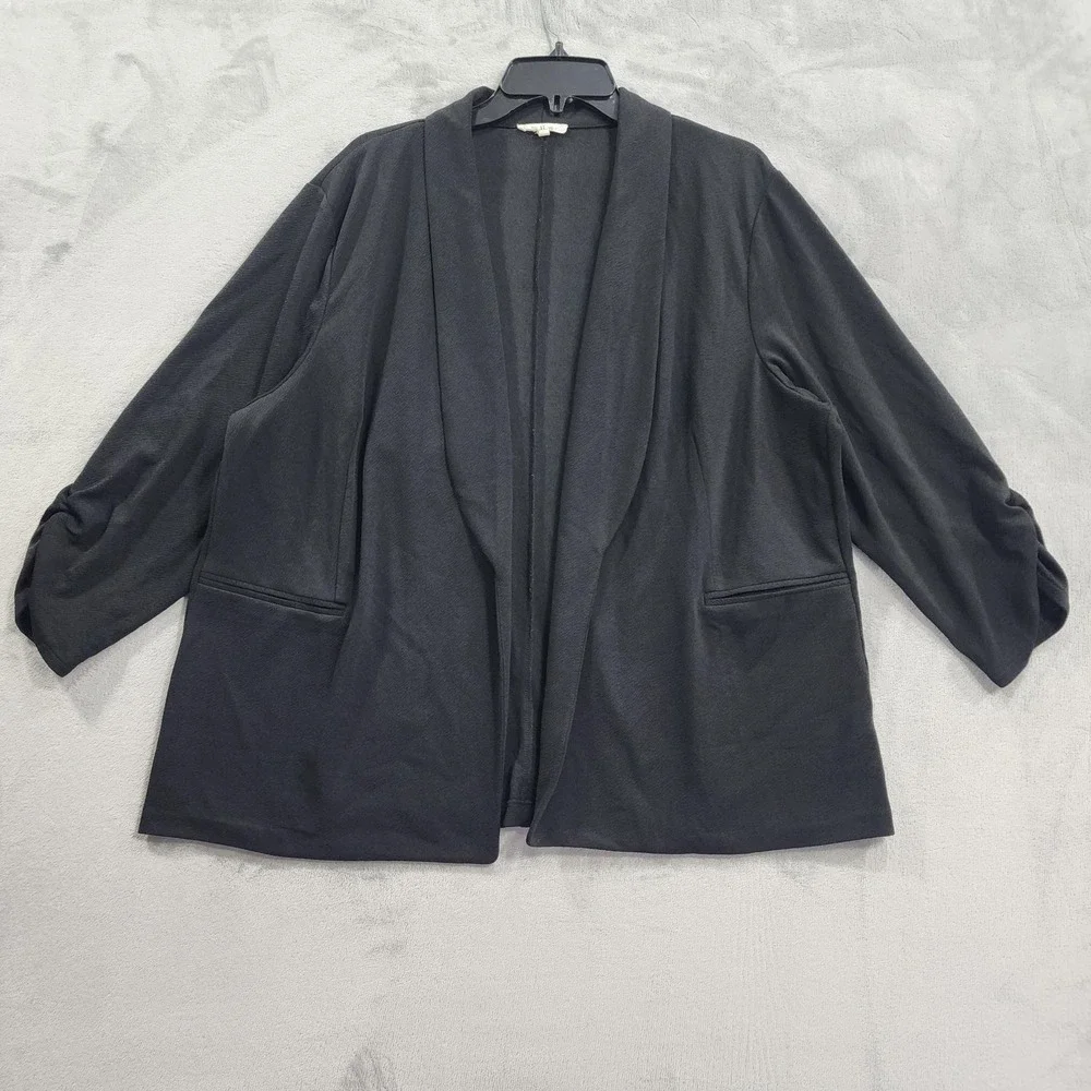 Maurices Blazer Womens 3/3X Black Stretch One Button Ruched Sleeve Jacket Office